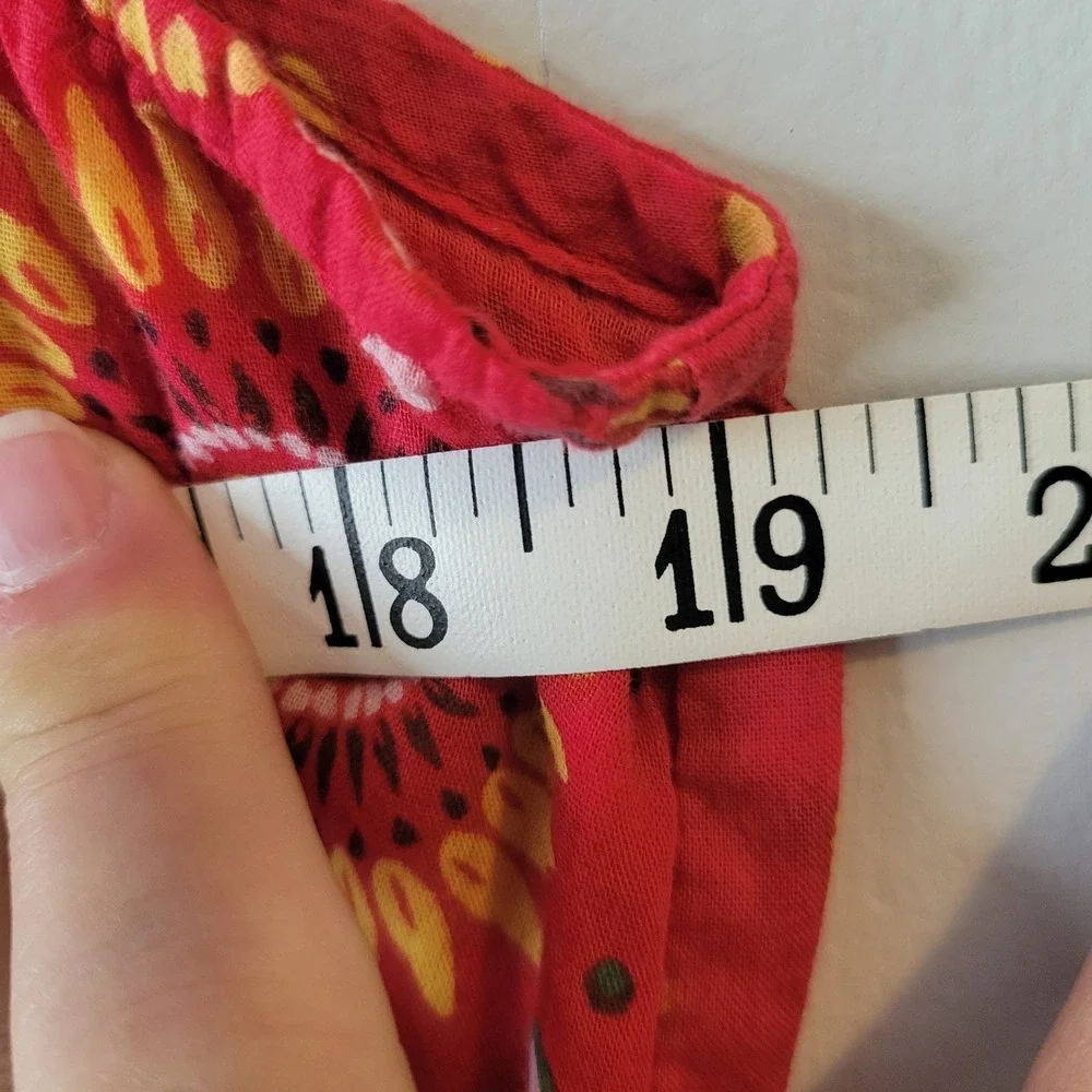 Jane Ashley Red Patchwork Floral Cotton Smocked Midi Dress XL Boho V-Neck - Picture 7 of 12